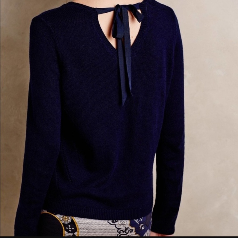 Anthropologie Moth Tie Back Navy Pullover Sweater